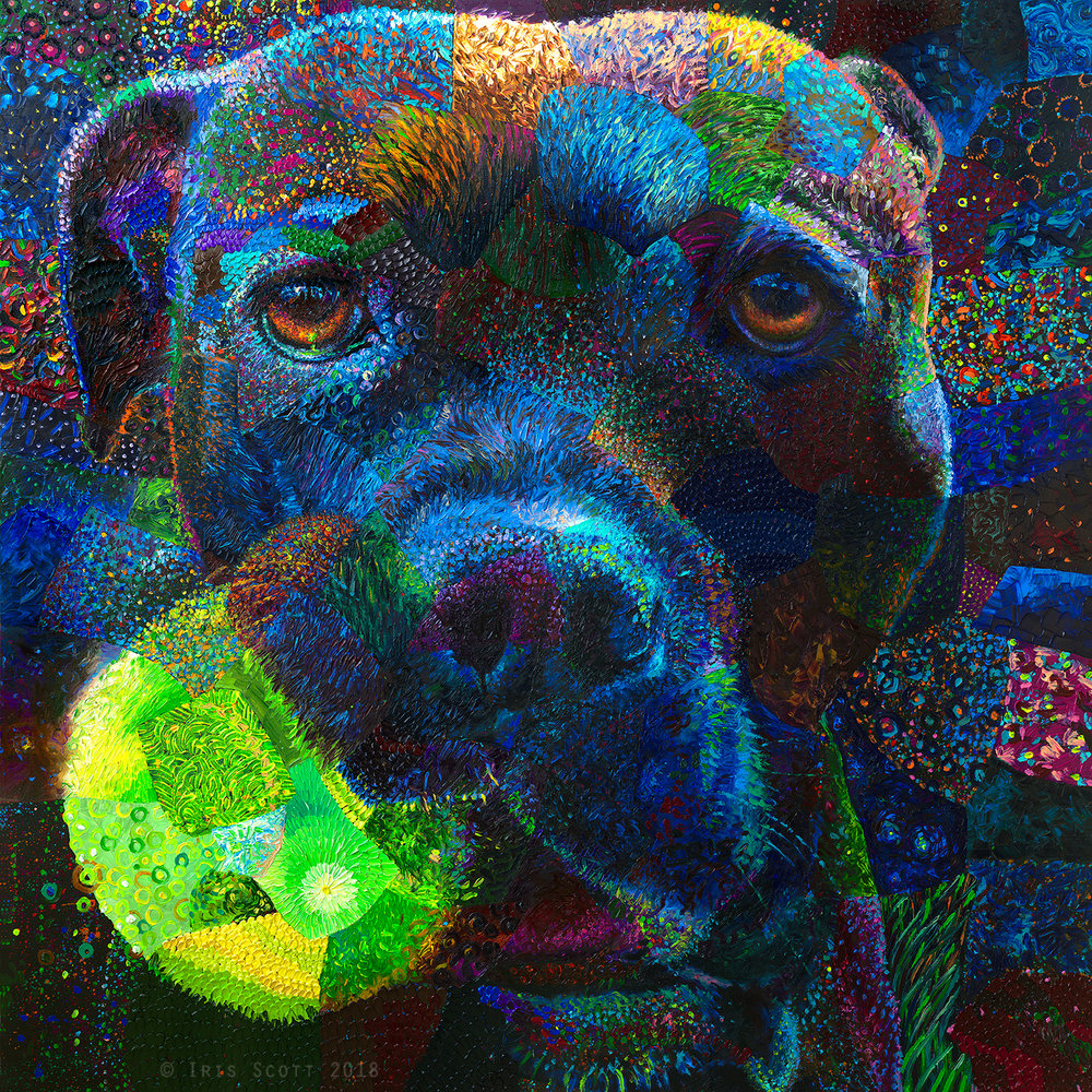 Dog playing with ball painting