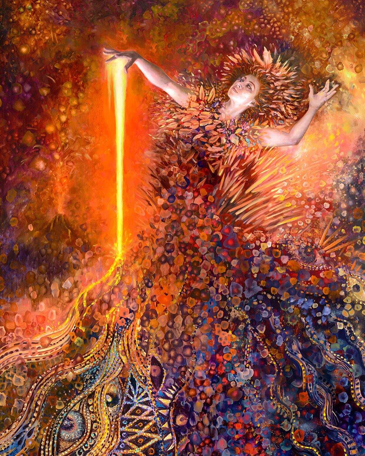 New original! &ldquo;Goddess of Fire&rdquo; 🔥 
 72x48 inch commission. Woohoo!!
Original sold. 

Special thanks to my friend Morika for modeling for this otherworldly #volcano #god. I combined three techniques into this one painting: fingerpainting 