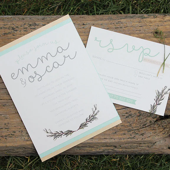 Pink Umbrella Designs - Vintage Rosemary Wedding Invitation RSVP