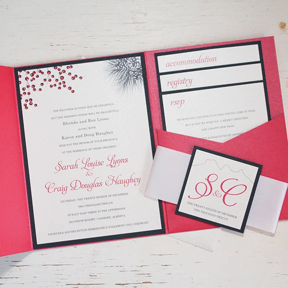 Pink Umbrella Designs - Winter Cranberry Wedding Invitation Suite