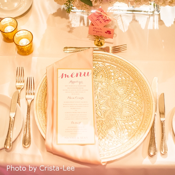 Pink Umbrella Designs - Elegant Pink Wedding Menu. Photo by Crista-Lee Photgraphy