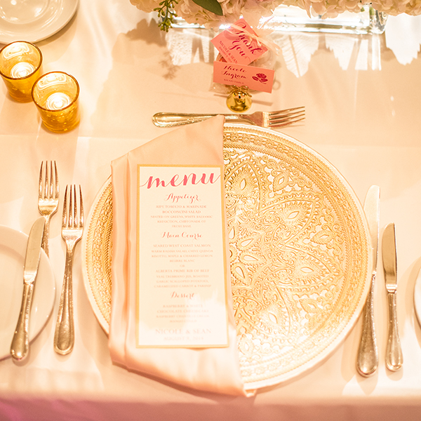 Pink Umbrella Designs - Wedding Menu. Photo by Crista-Lee Photography