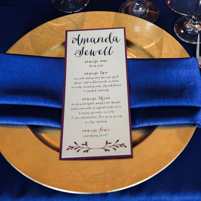 Pink Umbrella Designs - Wedding Menu. Photo by Cassie's Camera