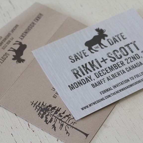 Rustic Moose Mountain Wedding Save the Date Invitation Card.