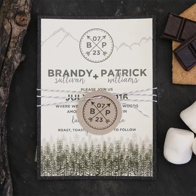 Rustic Mountain Camping Wedding Invitation Suite