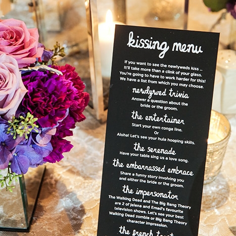 Kissing Menu Wedding Reception Calgary Banff