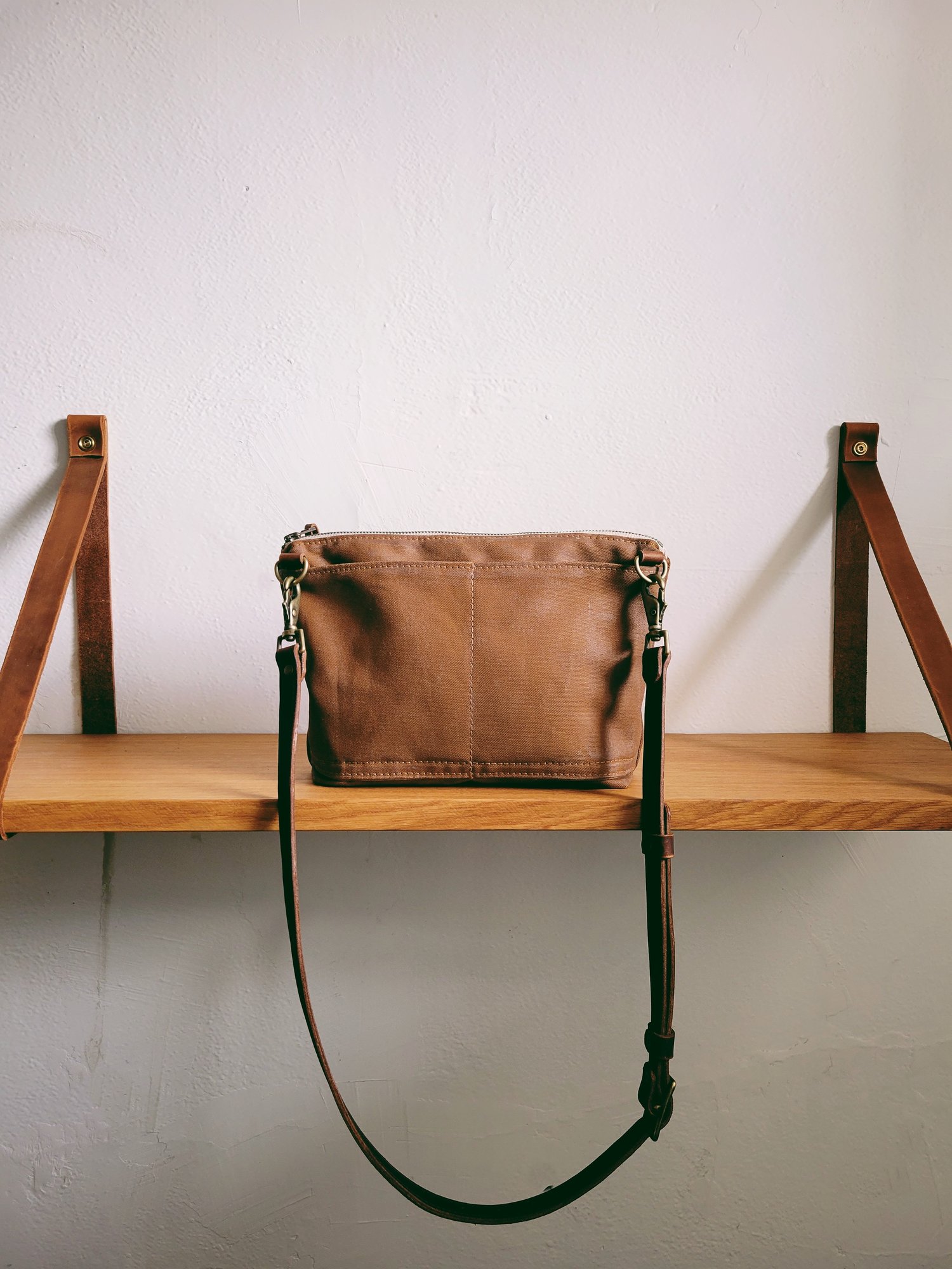 Waxed Canvas Day Bag / Small Messenger Bag / Musette / Handle 