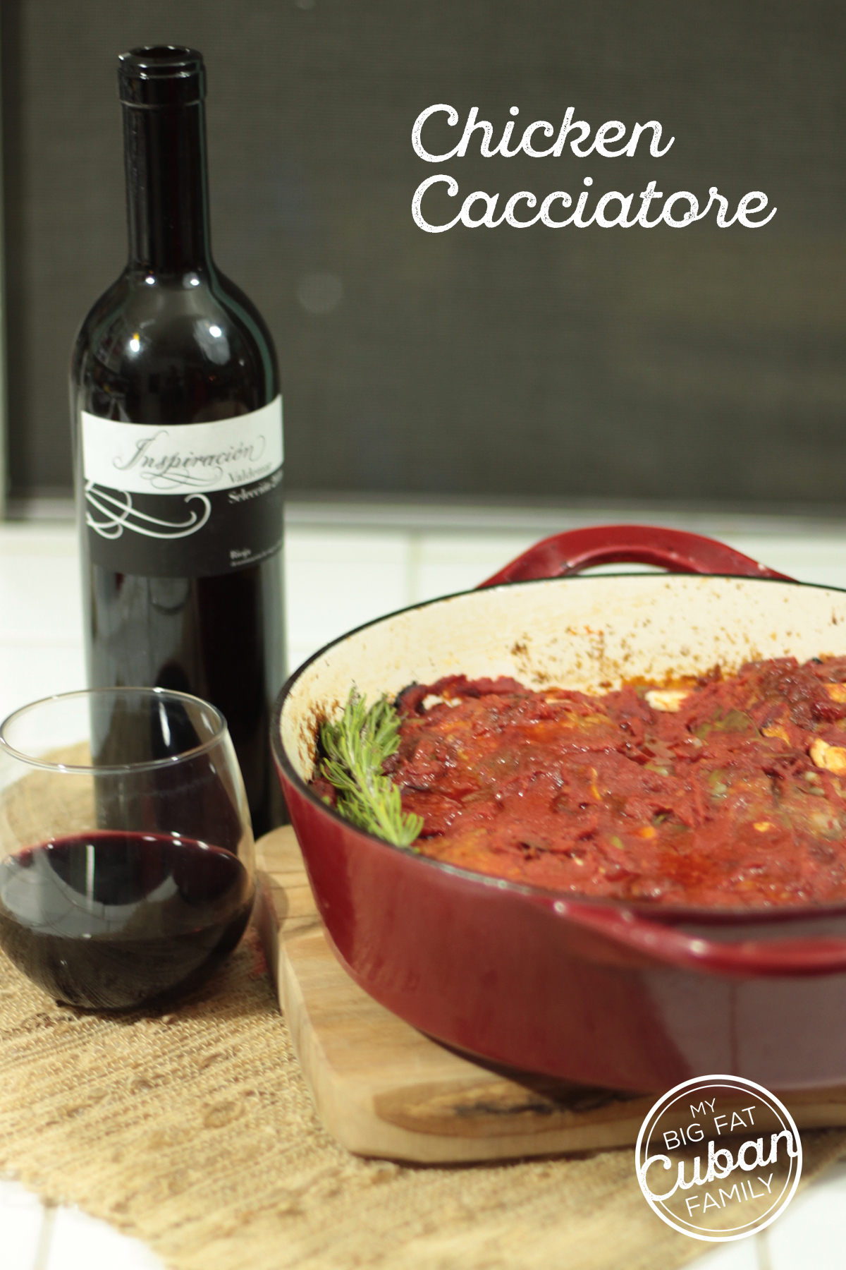 Chicken Cacciatore recipe made with wonderful red Tempranillo wine.
