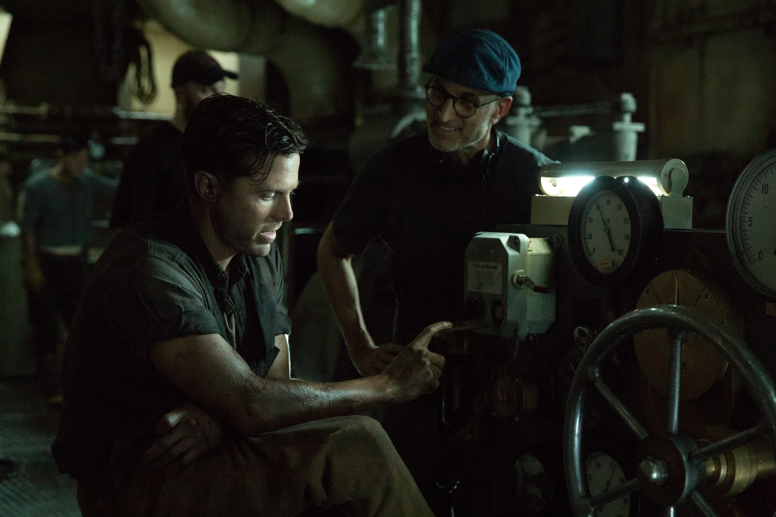 Casey Affleck as 'Ray Sybert' with director Craig Gillespie on the set of 'The Finest Hours.' photo courtesy of Disney.
