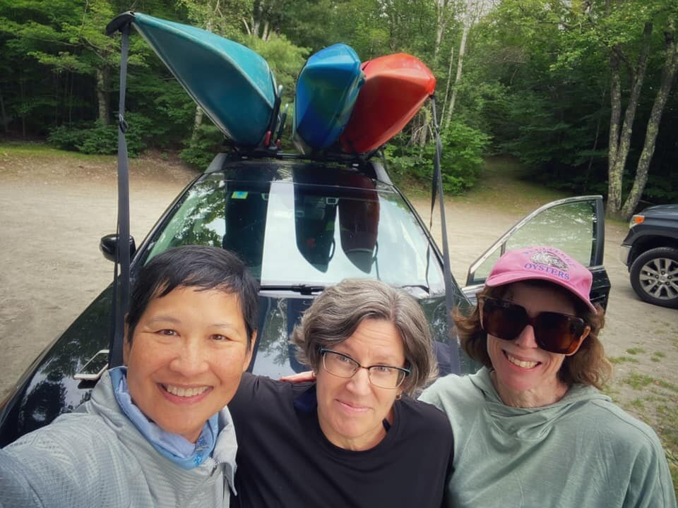  Smiling because we managed to lift three kayaks up onto the car, drag them into the water, haul them back up, and get home again with only one mishap. 