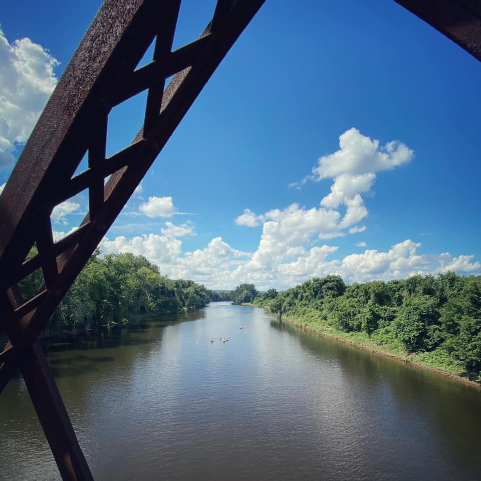  The kayak-dotted Connecticut River, at Northampton, Massachusetts 