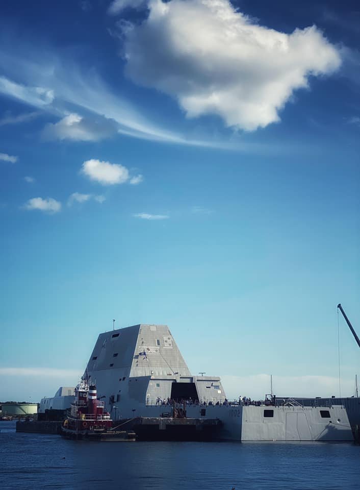  The stealth destroyer battleship USS Lyndon B. Johnson at dock. Portland. 