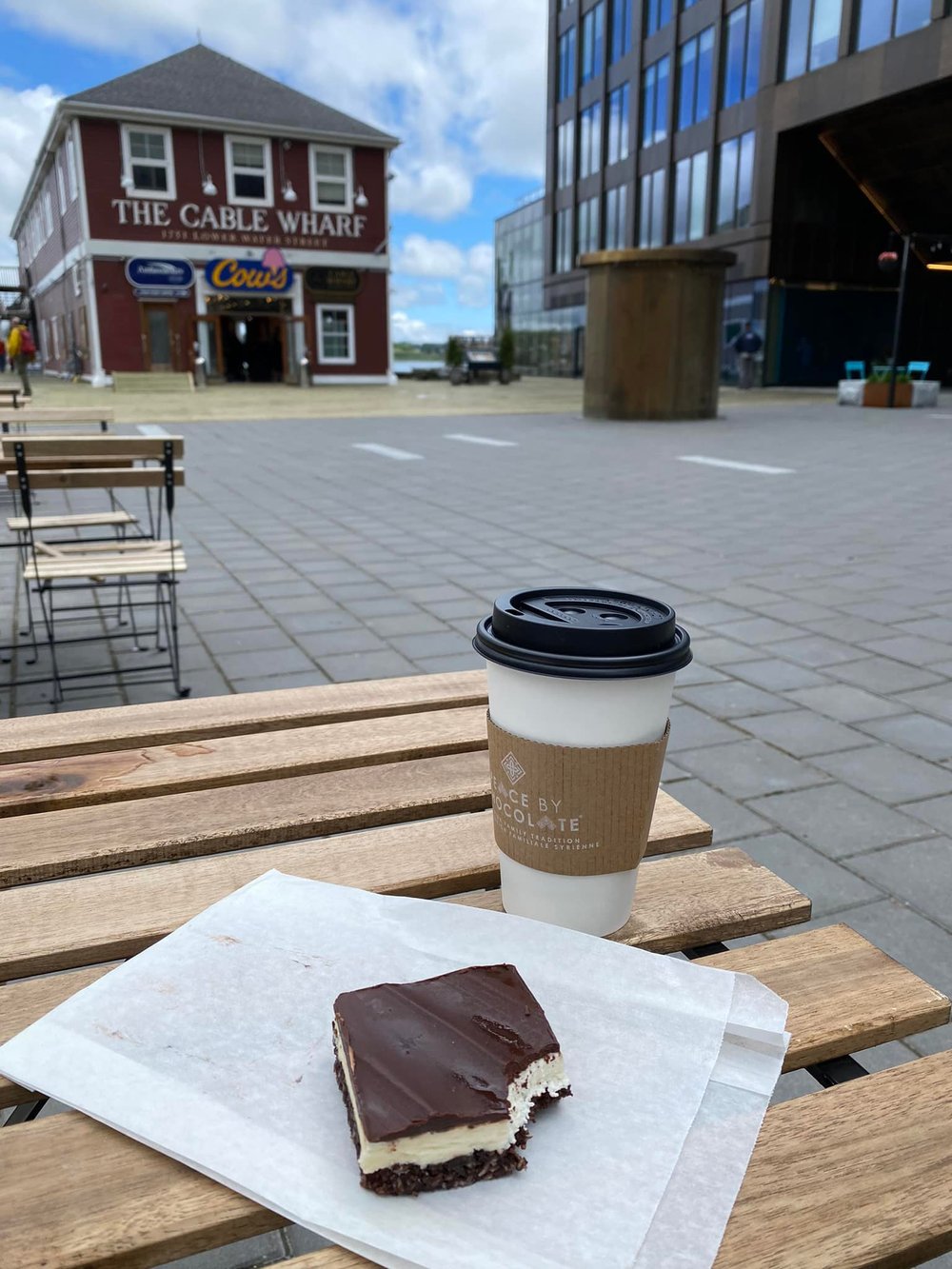  Coffee and a Nanaimo bar and the fresh sea air makes for a lovely work break. 