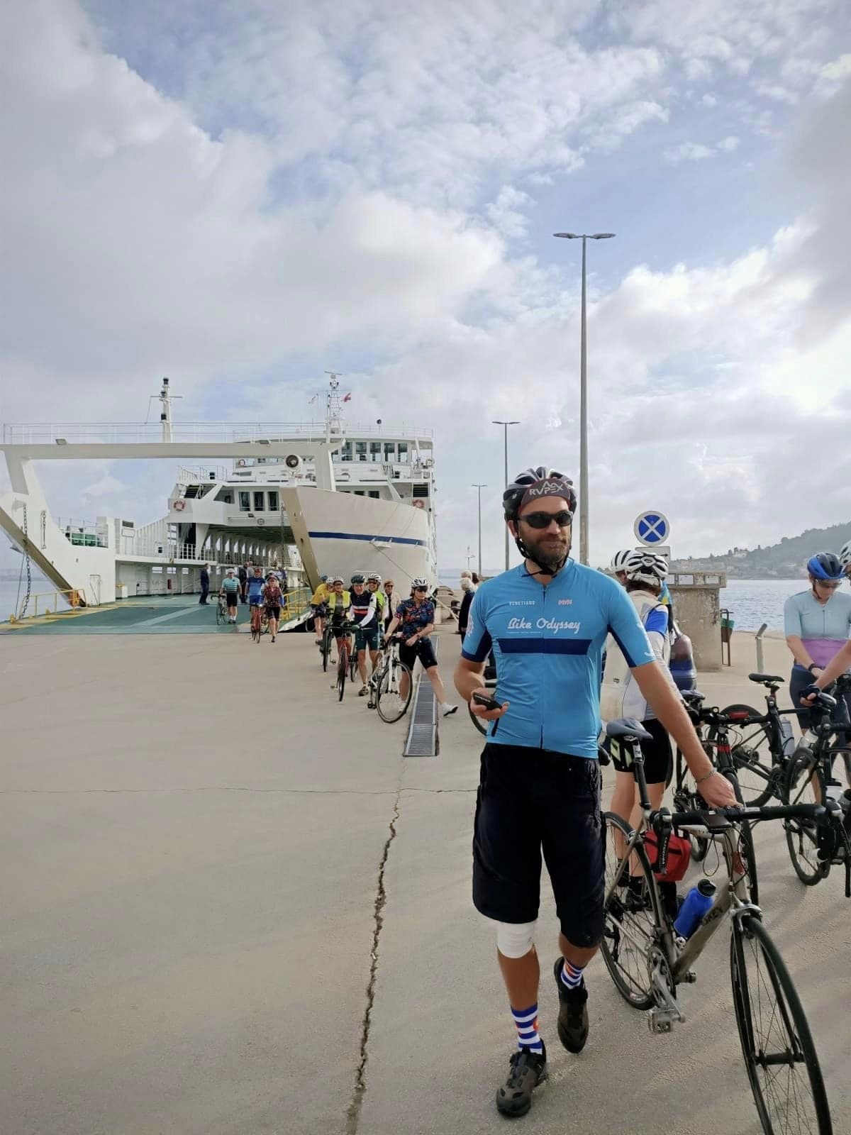  Off the ferry. Enrico leads the way. 