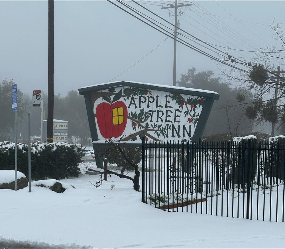  With the roads reportedly treacherous, and the rental car without snow tires or chains, we checked in here for the night. Wynola, California. 