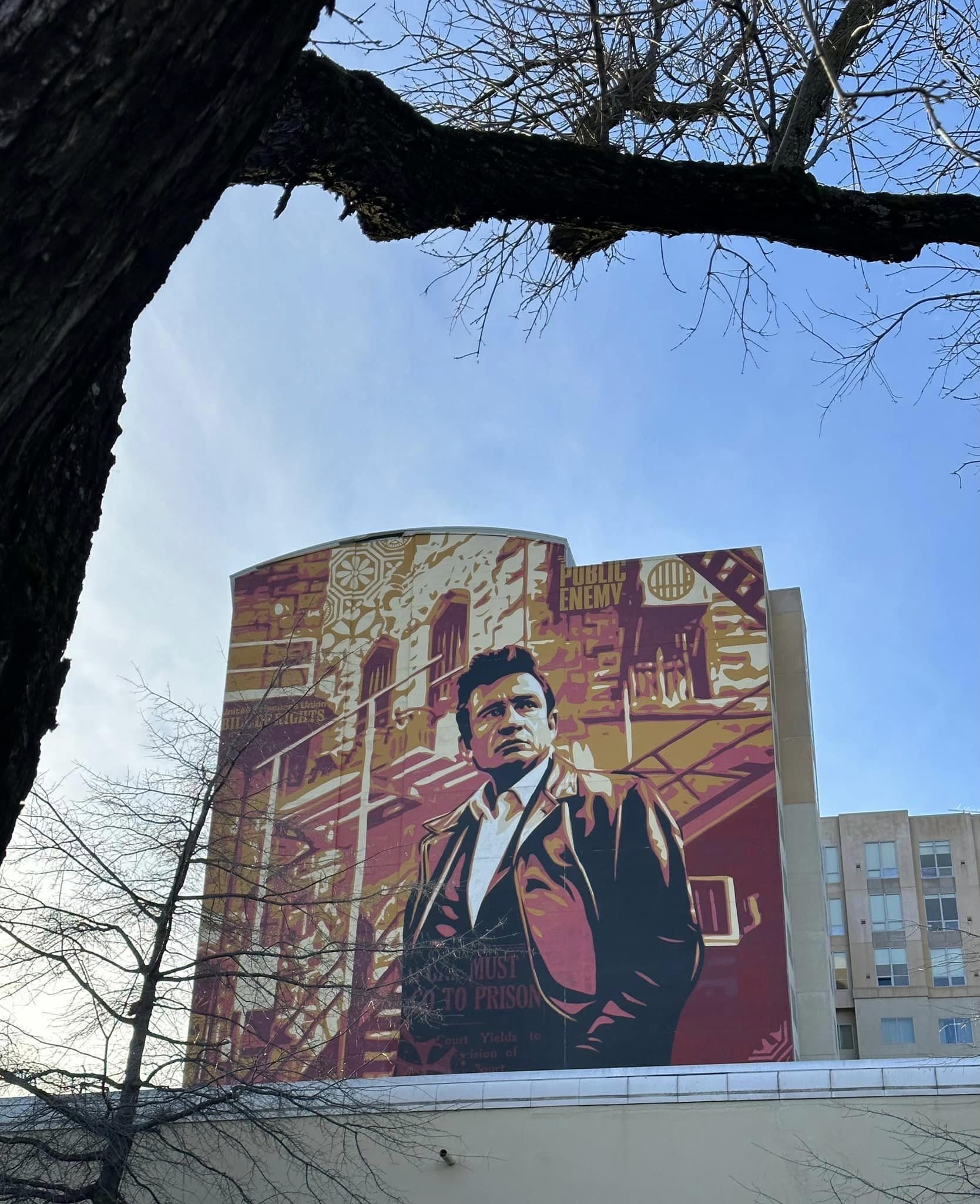  Wonderful murals, including this 15-story work by Shepard Fairey marking the 50th anniversary of the record At Folsom Prison. It also raises awareness of the US prison system with its level of incarceration higher than anywhere else in the world. 