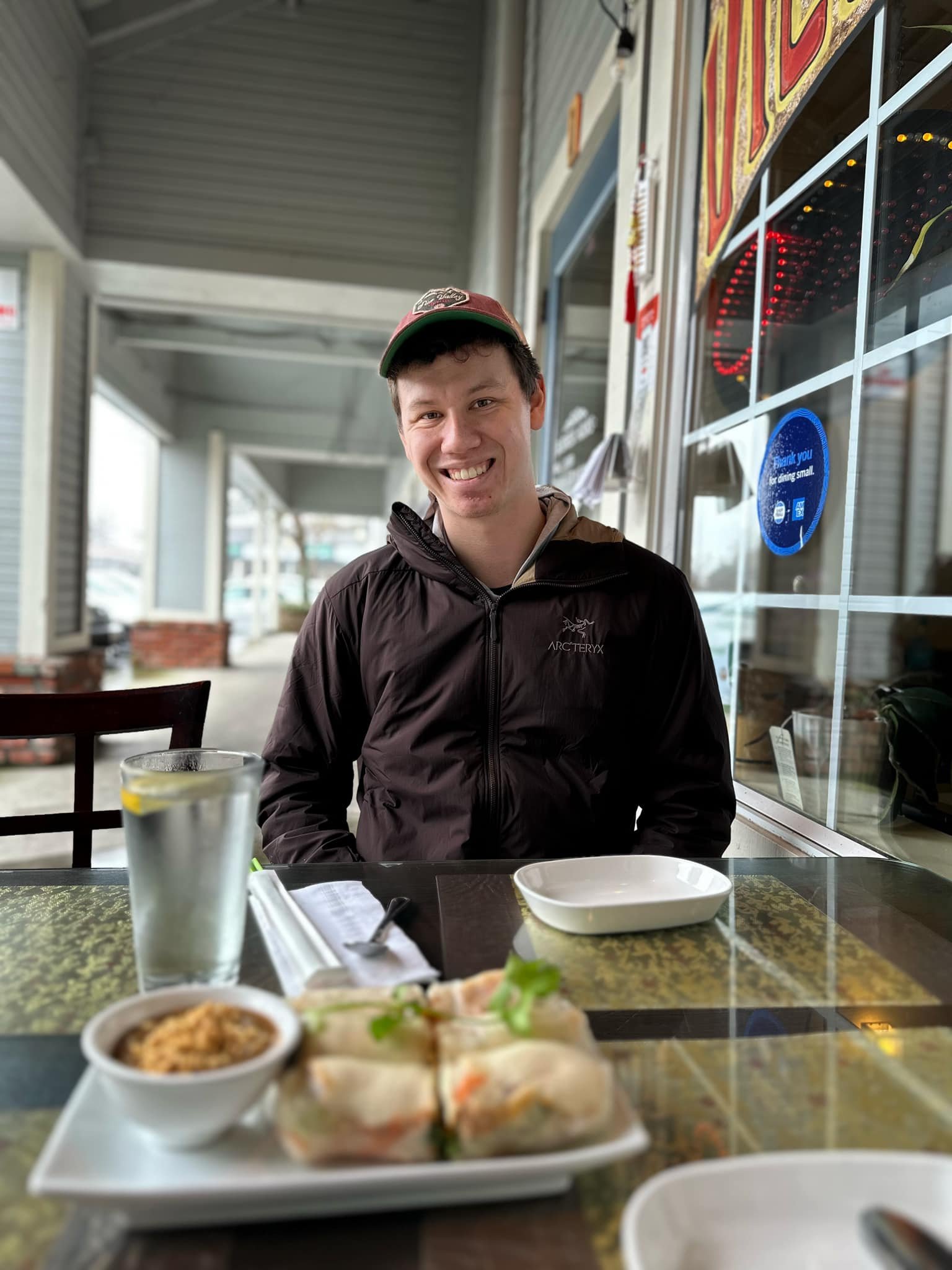  Vietnamese veggie spring rolls and vermicelli noodle bowls after thrifting. With Ned. 