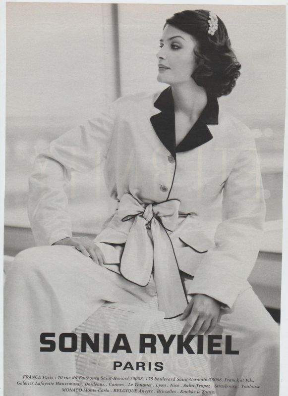 1990s. Helena Christensen in a Sonia Rykiel ad. Reminiscent of 1930s Coco Chanel. 