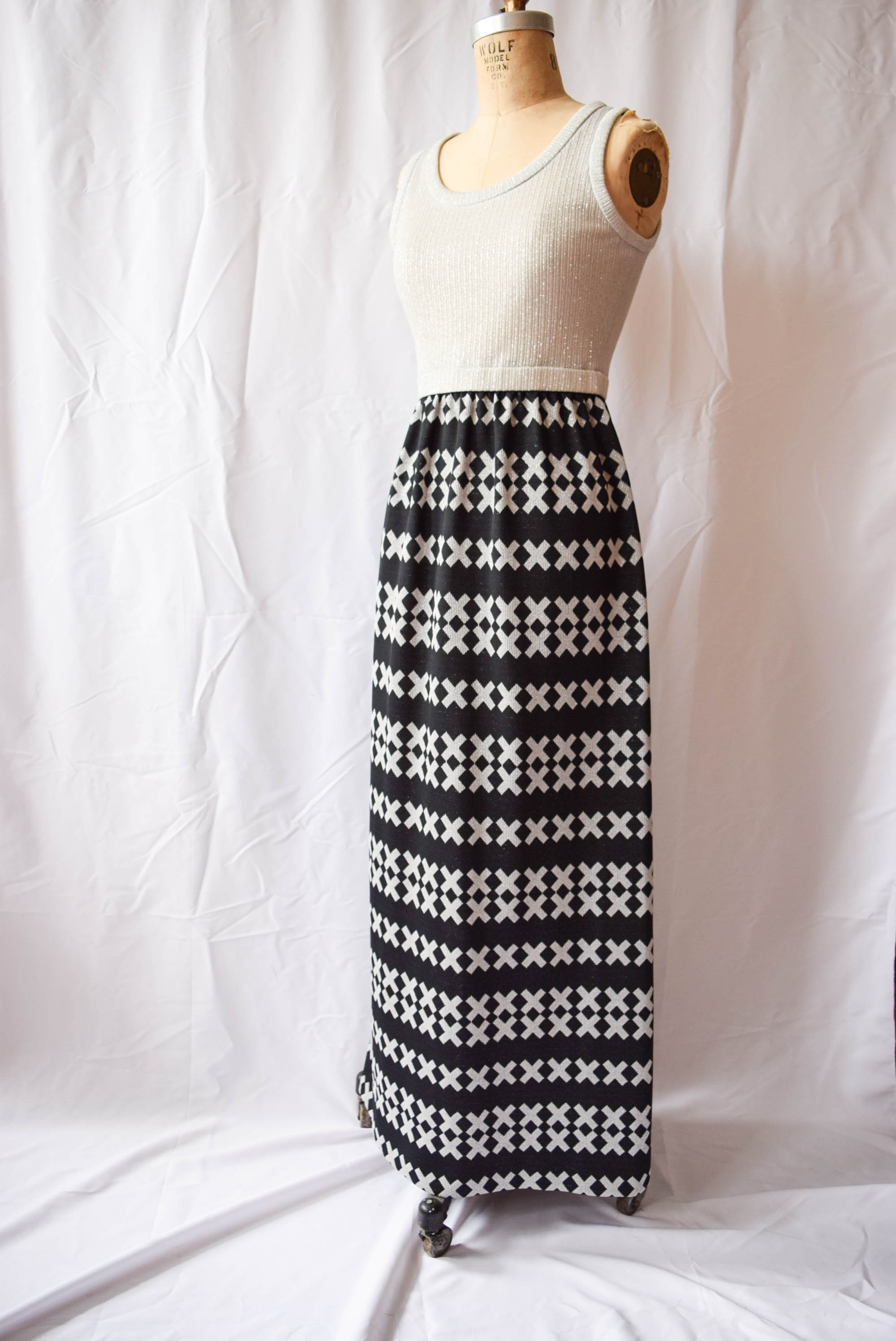 1970s metallic maxi dress