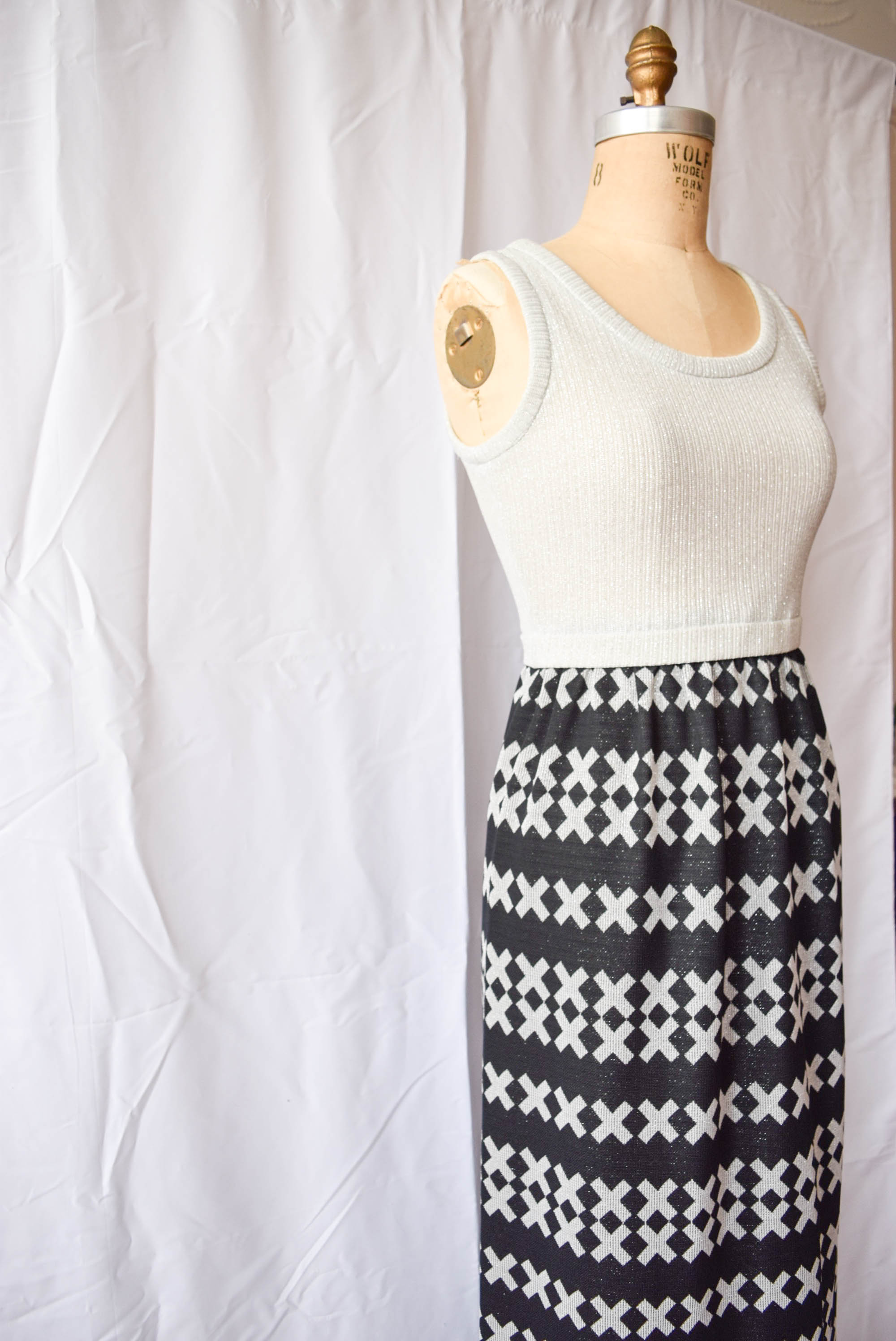 1970s vintage vicky vaughn metallic maxi dress