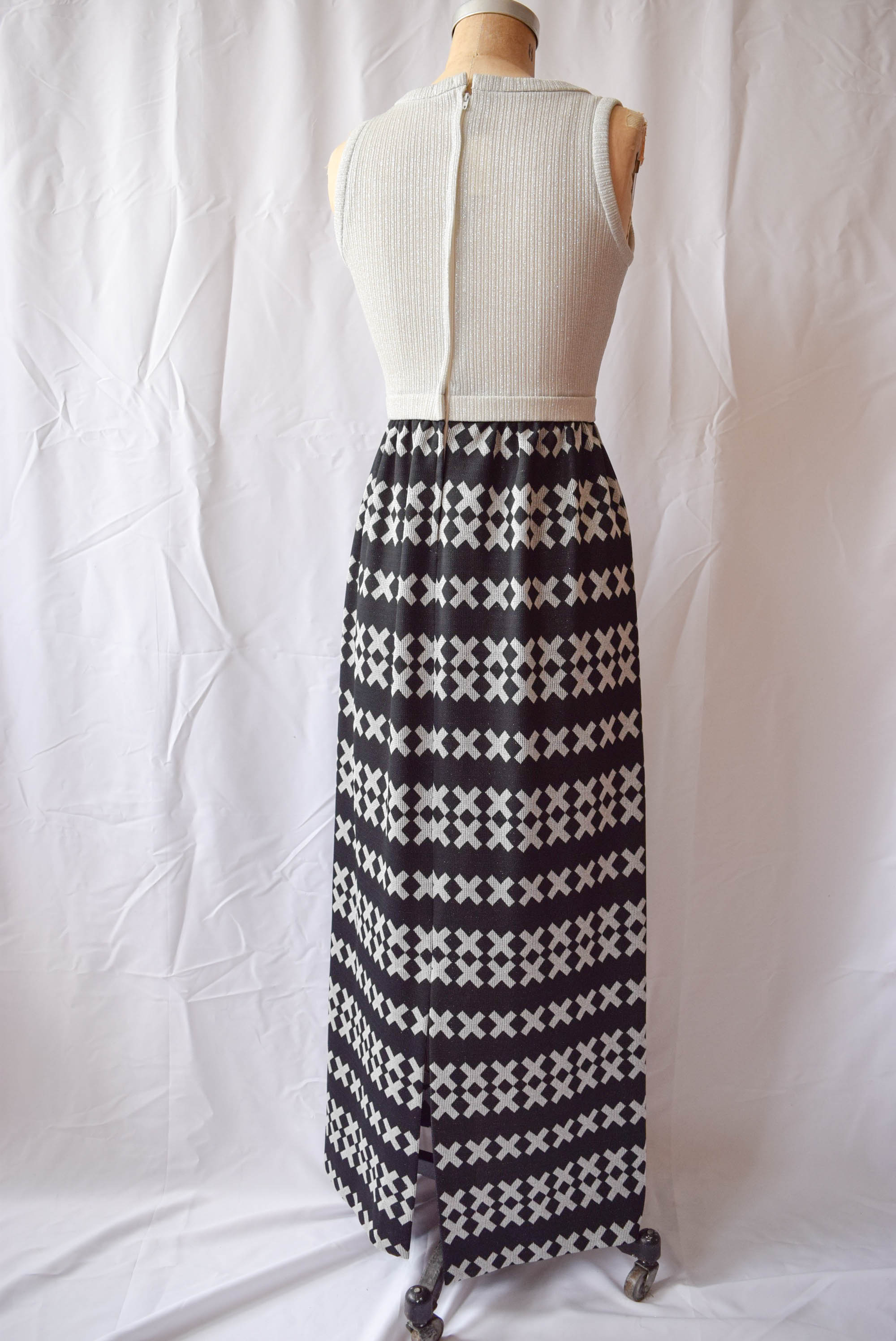 1970s vintage vicky vaughn metallic maxi dress