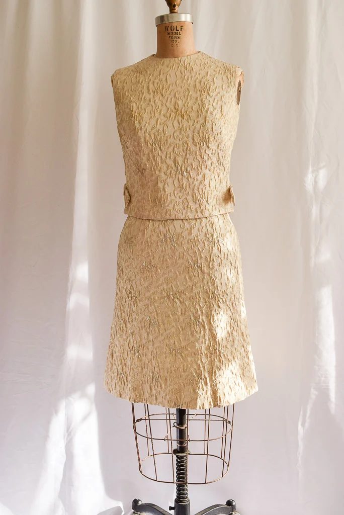 vintage 1960s metallic jacquard two-piece dress