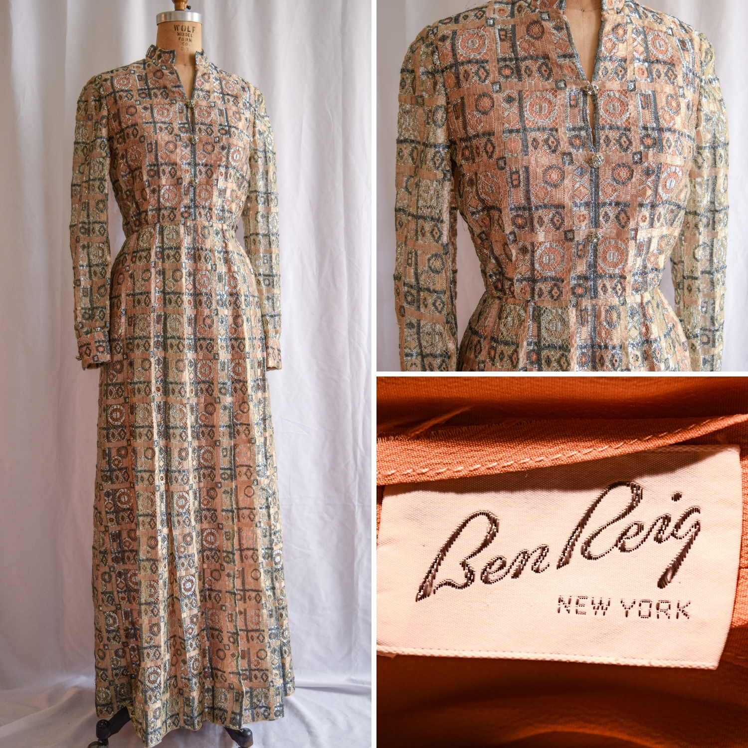 vintage ben reig neiman marcus metallic lace dress