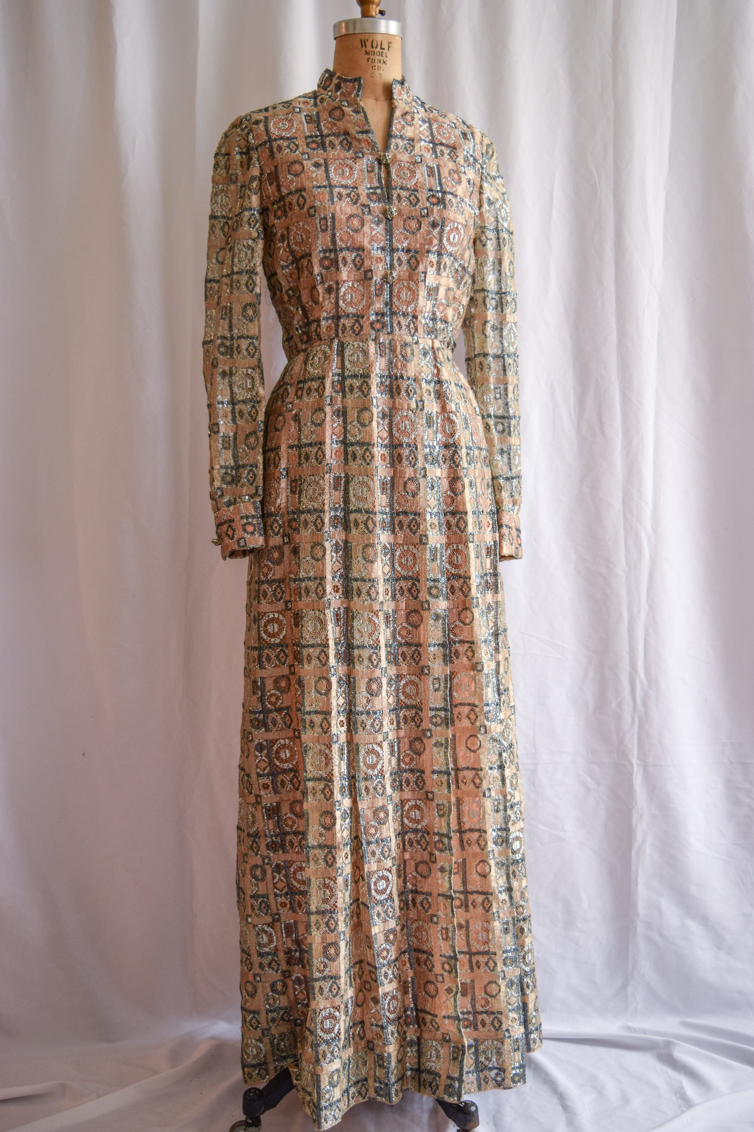 metallic lace 1960s vintage dress