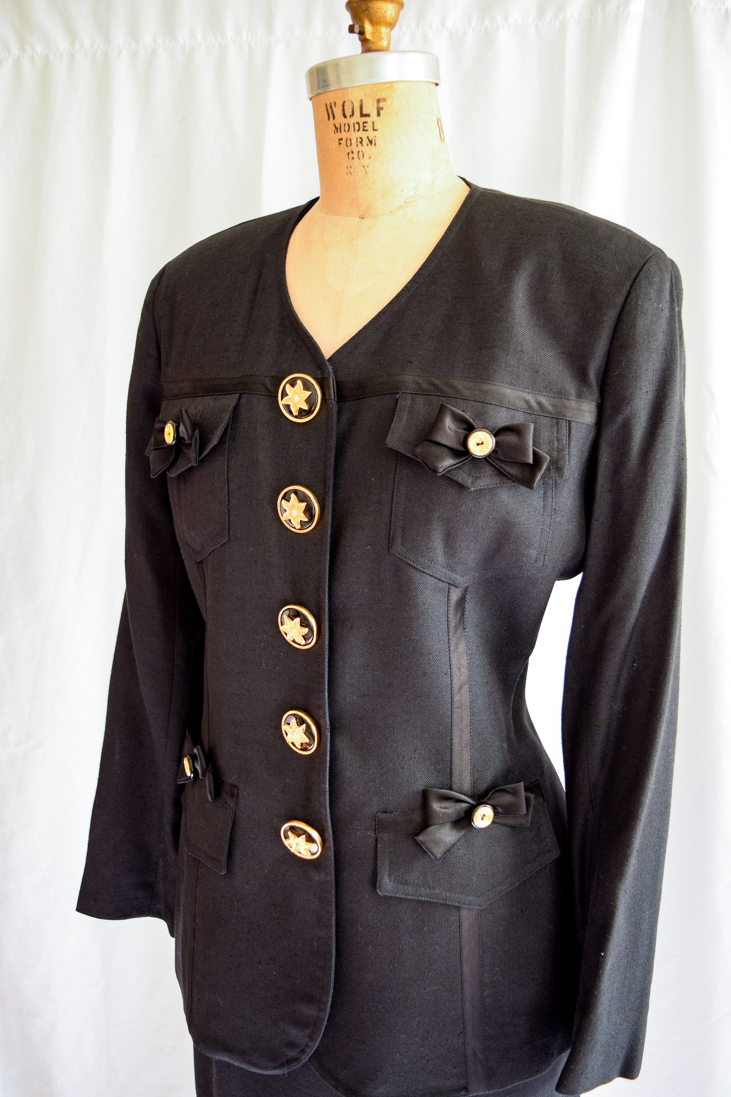 Gemma Kahng. Vintage 1990's Black Skirt Suit Gold Sun Buttons — Bobbins ...