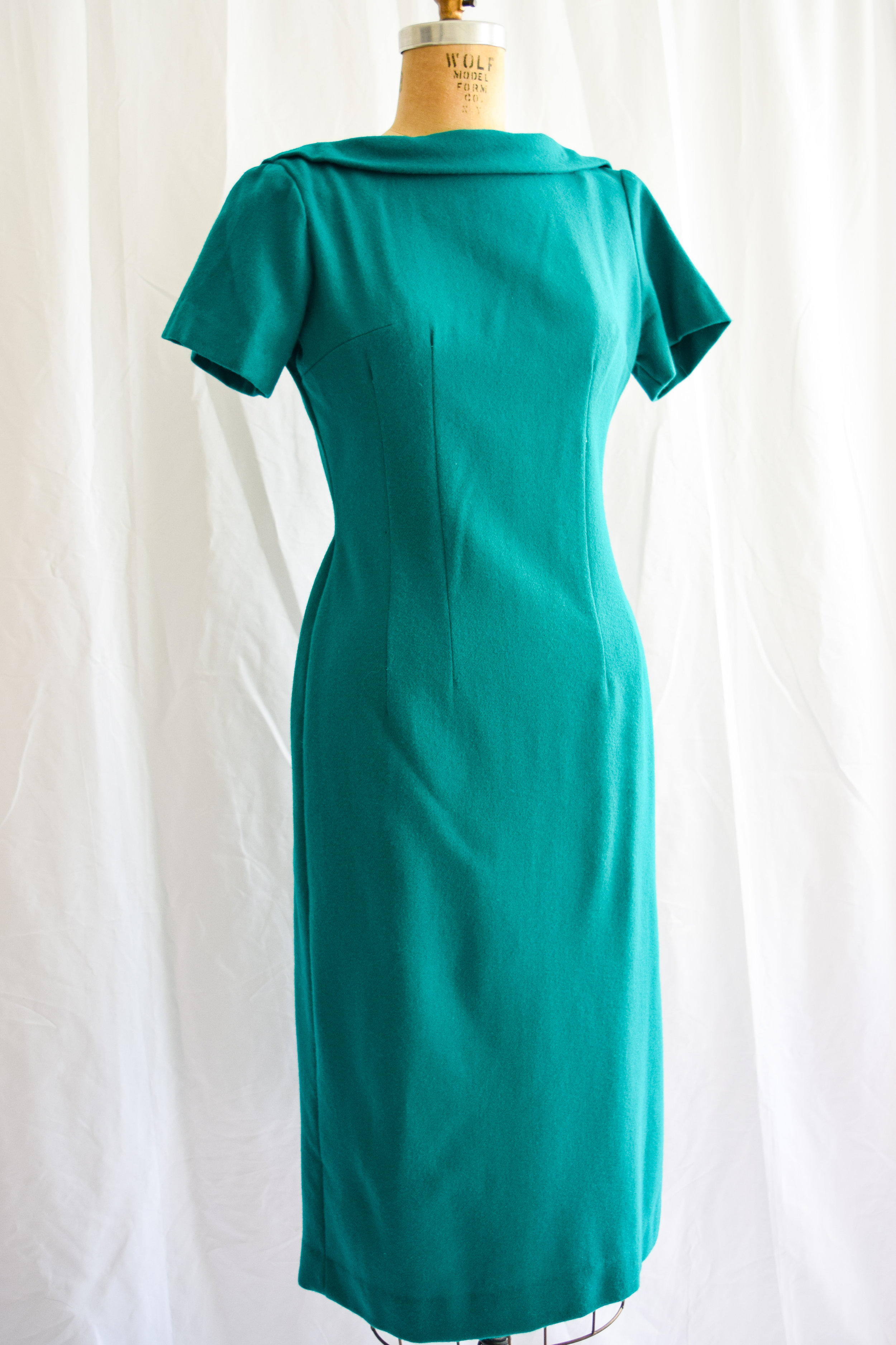 green wool dress