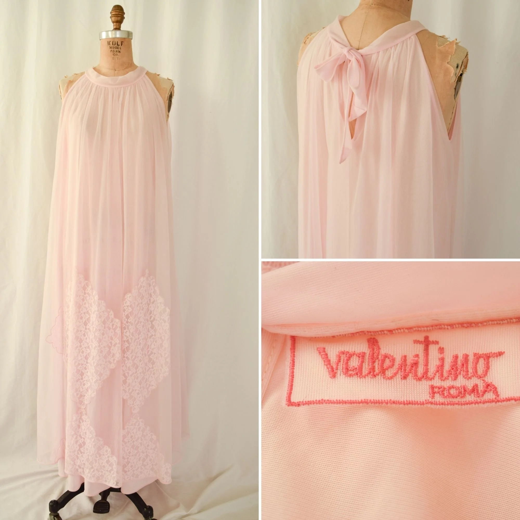 Pale Pink Chiffon and Lace Nightgown 