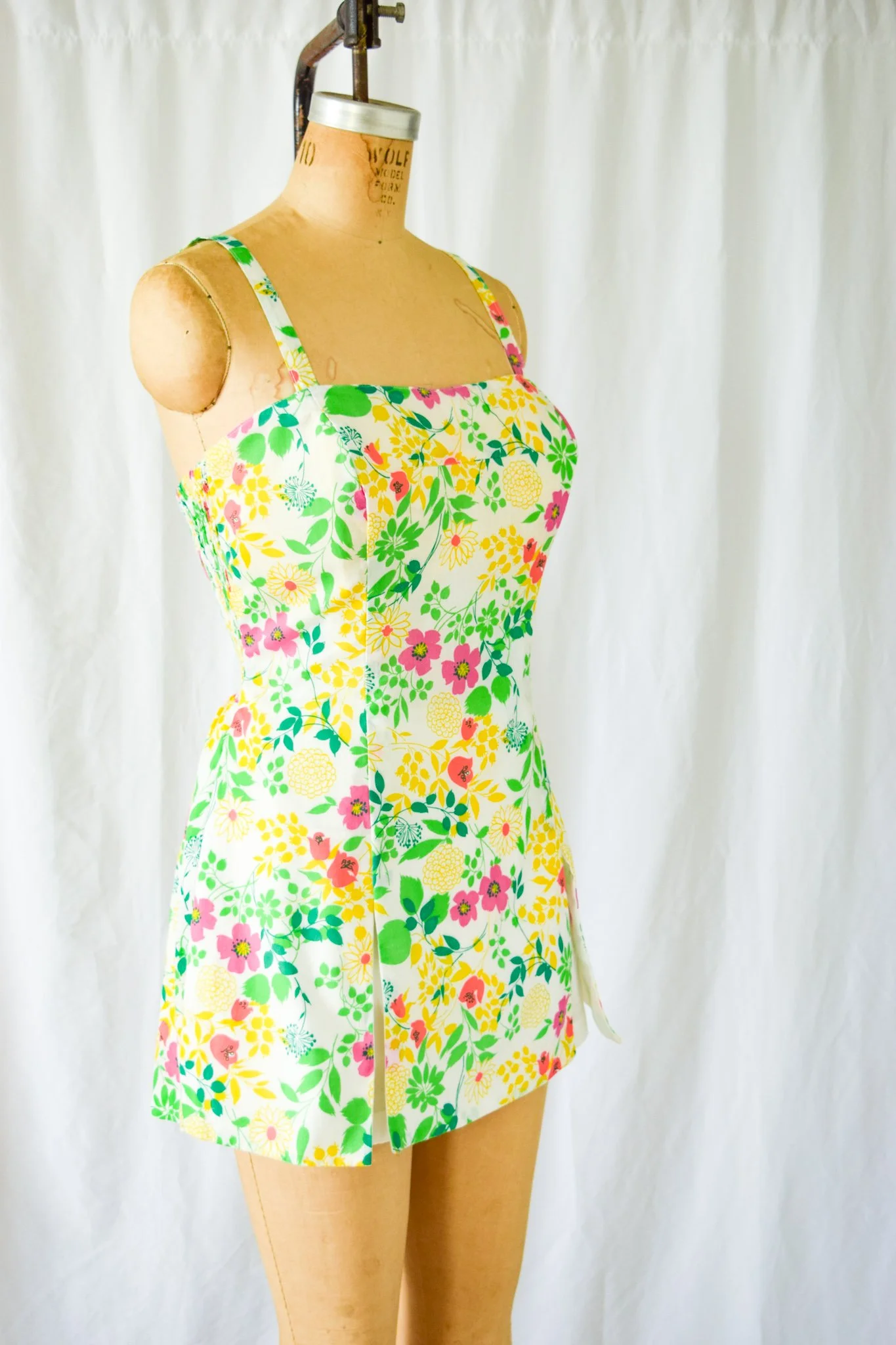 GABAR. Vintage 1980's Floral Print Cotton Romper Playsuit Skirted