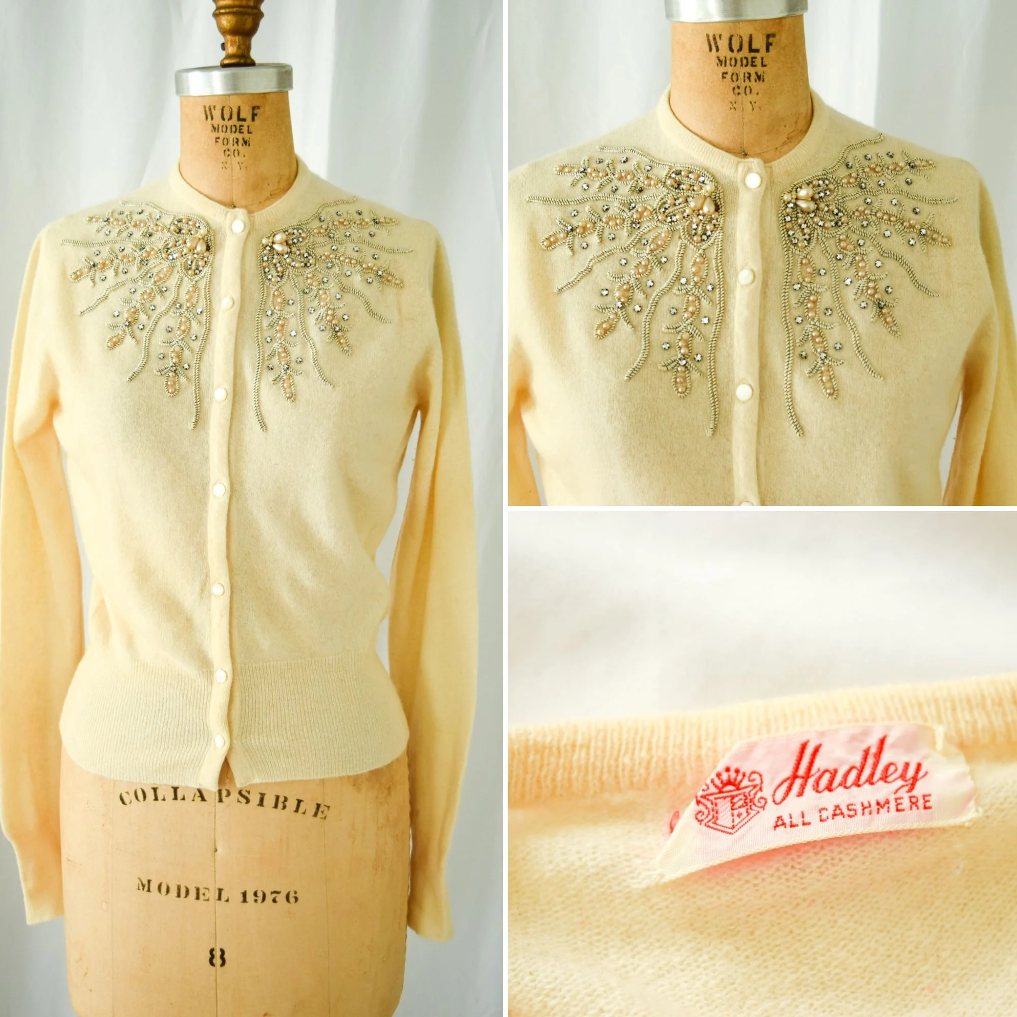 Ivory Cashmere Cardigan Pearls 