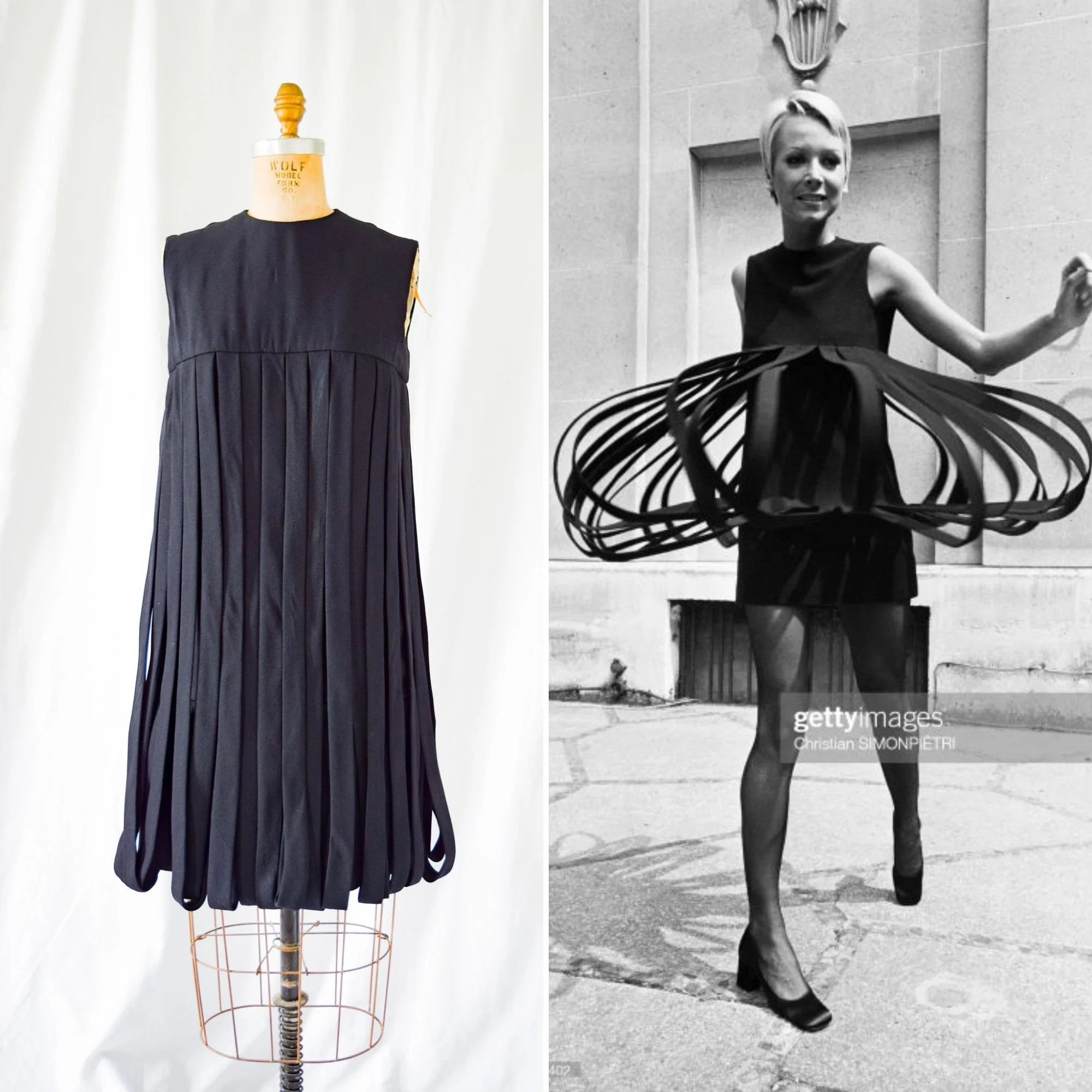 Car Wash Dress. Vintage 1960's MOD Black Dress. Attributed to Pierre Cardin