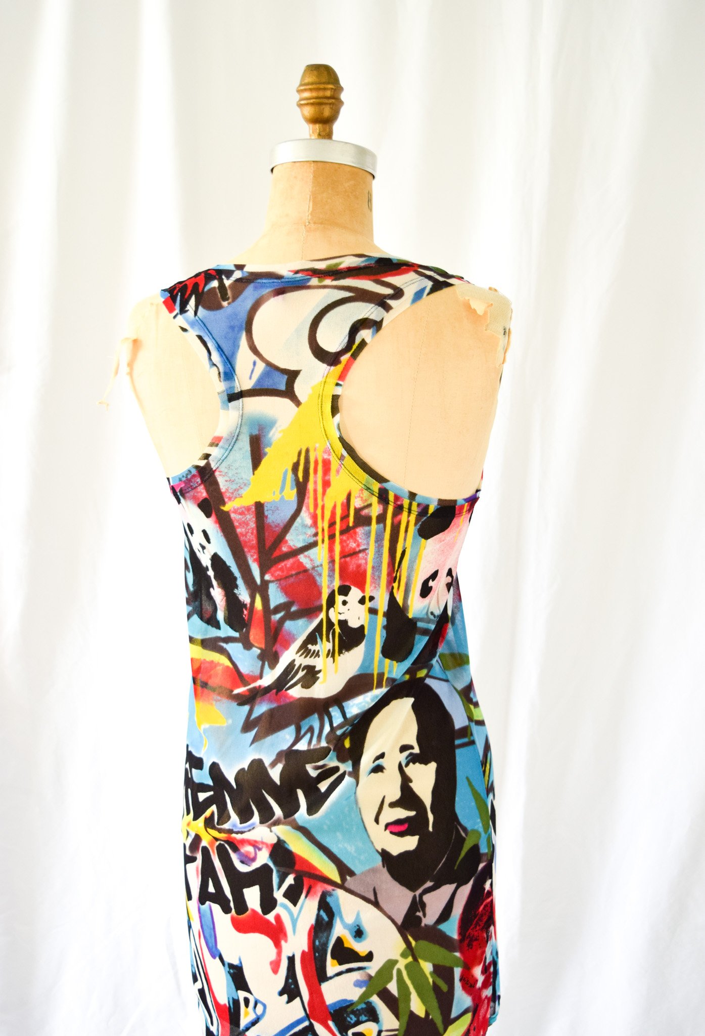1990s Dress Vivienne Tam Designer Iconic Mao Panda Graffiti Print Mesh ...