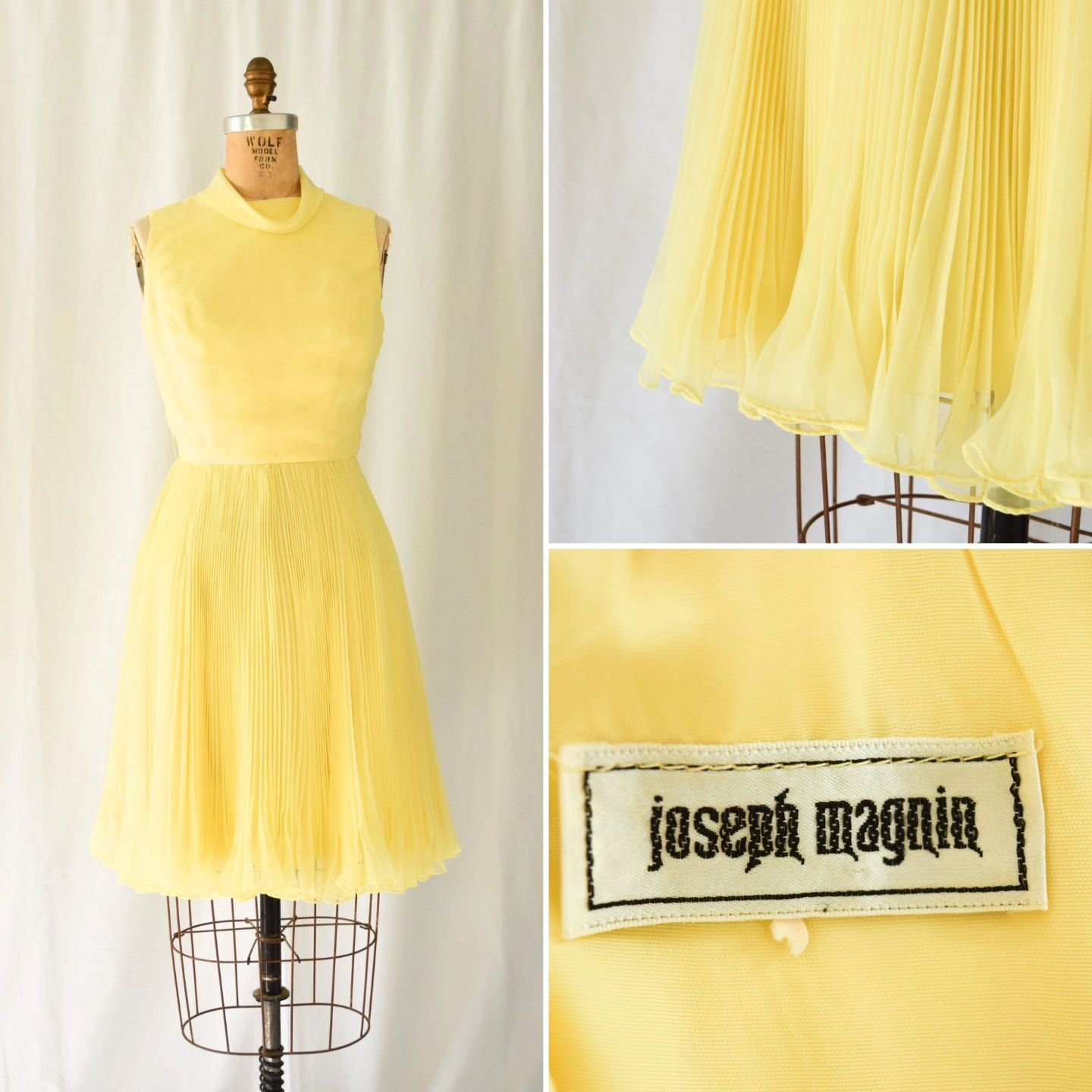 1960s sunshine yellow Joseph Magnin pleated dress... available on the website. 
.
#vintagefashion #vintagedress #josephmagnin #vintageshopping