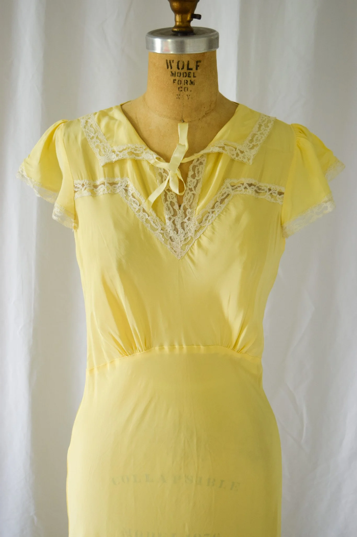 vintage 1930s yellow rayon bias cut nightgown  Bobbins & Bombshells