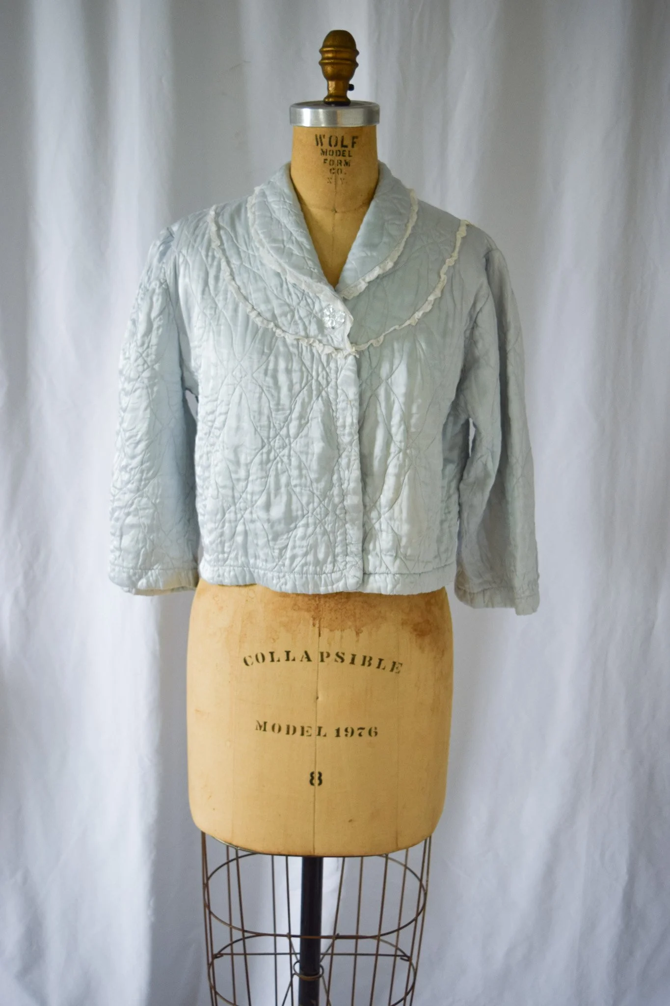 Vintage 1950's Bed Jacket Quilted Ice Blue Satin