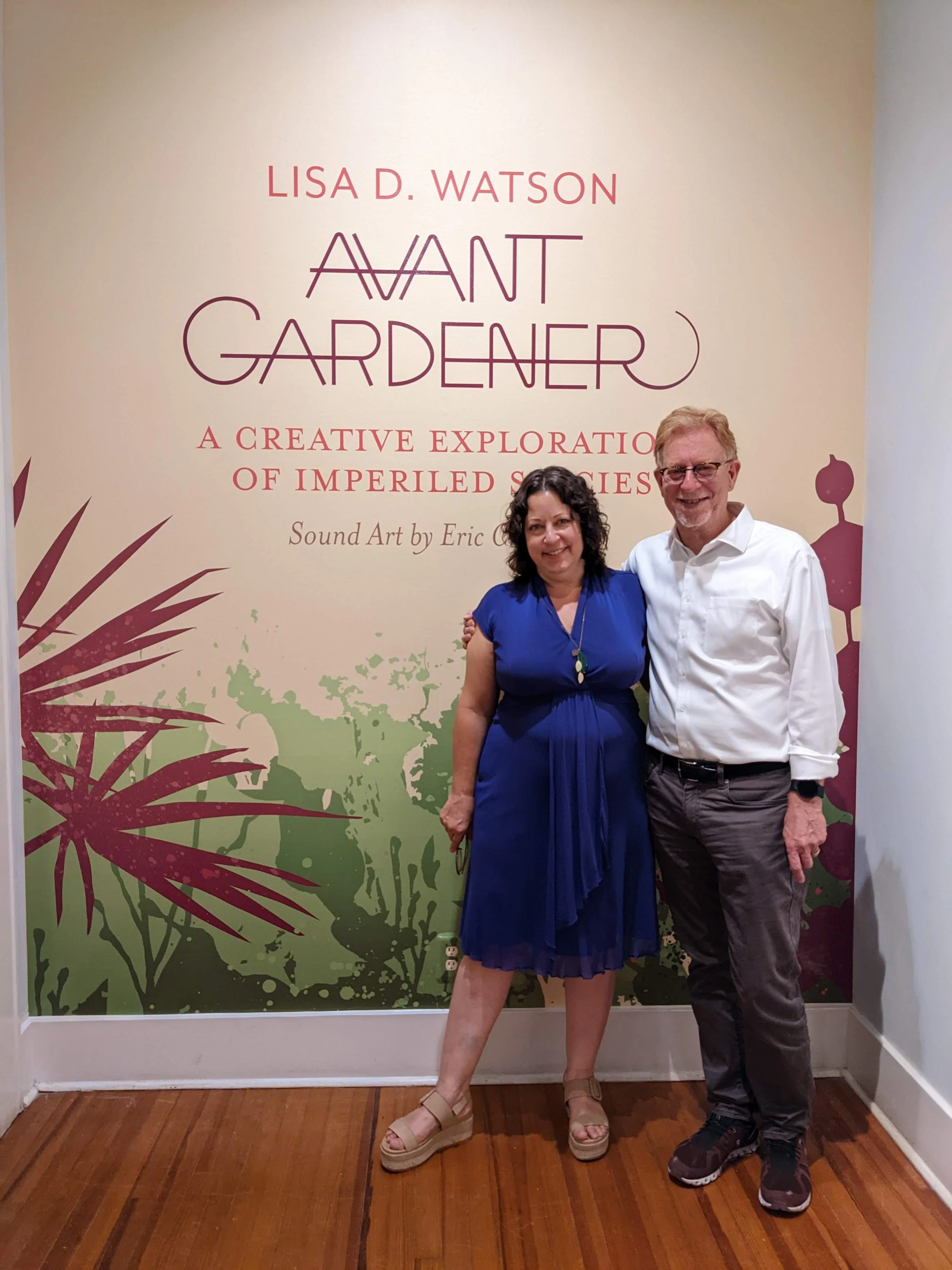 artist, Lisa D. Watson and composer, Eric Chasalow during the exhibition's opening at The Coastal Discovery Museum