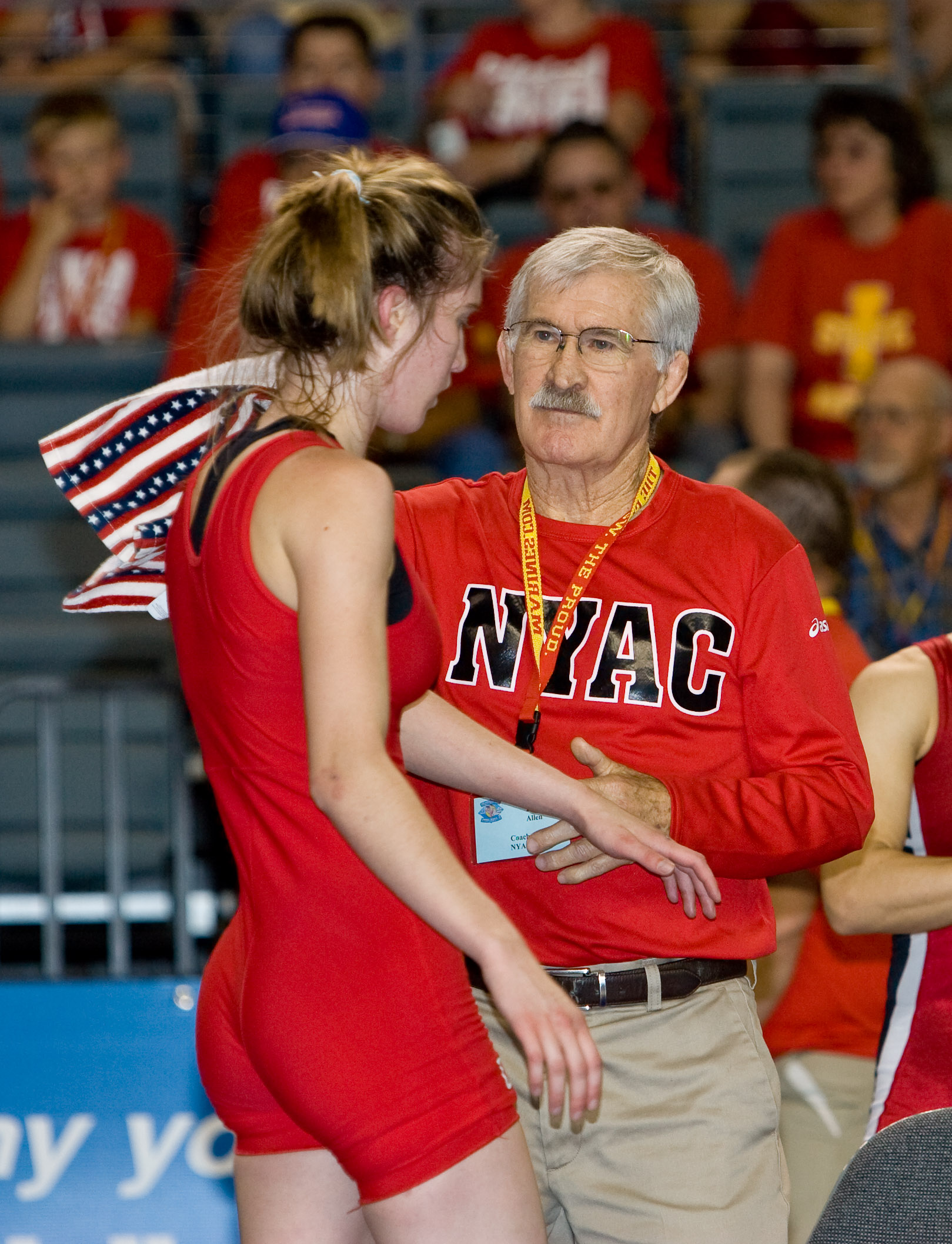 Katherine shai being coached by her father, lee allen