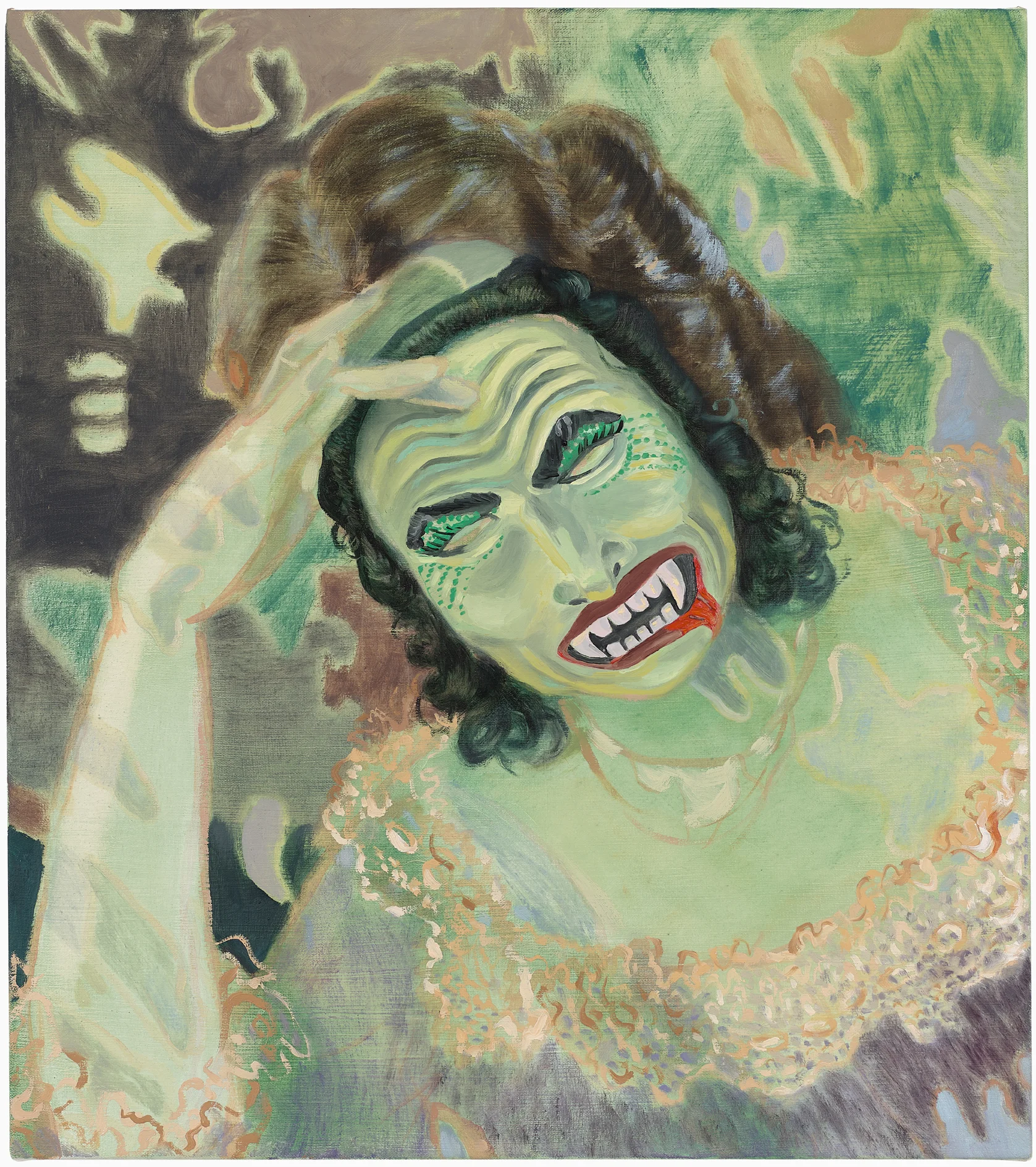  Other Side - Dolores as Vampire du Barry,&nbsp; 18" x 16" oil and acrylic on canvas, 2018 