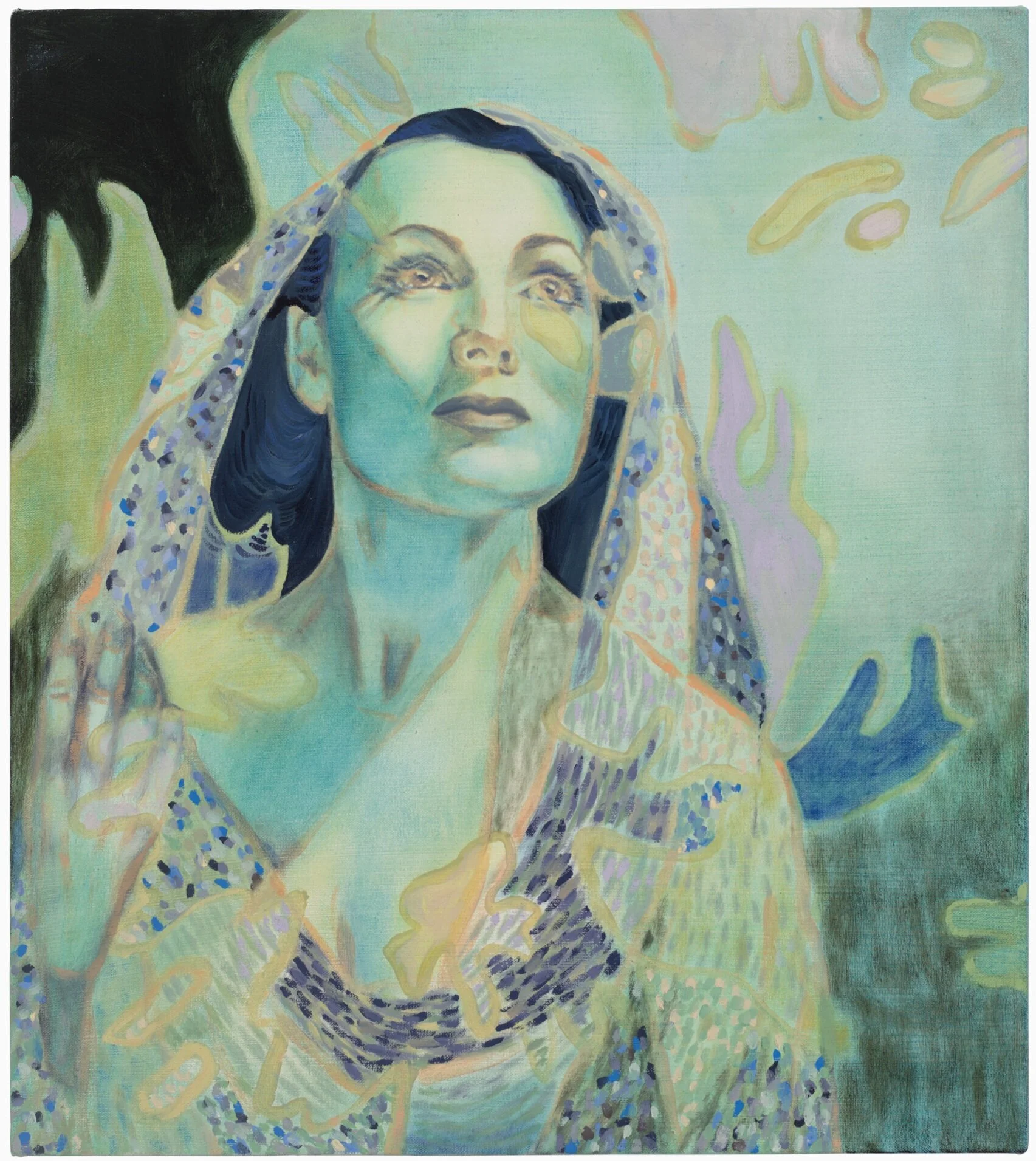   Other Side - Dolores Veiled , 18” x 16” oil and acrylic on canvas, 2018 