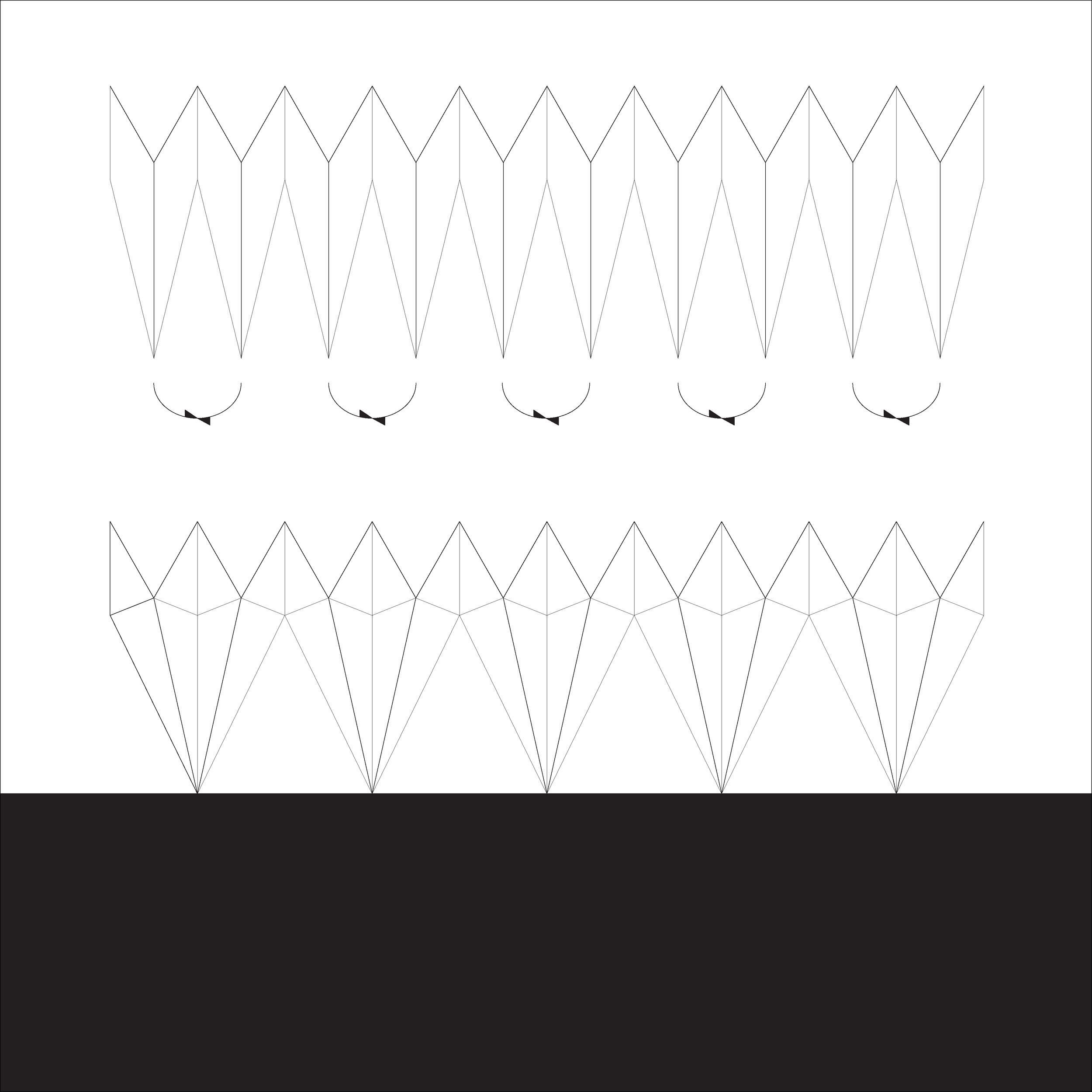 Folding method used to create supporting 'columns'.