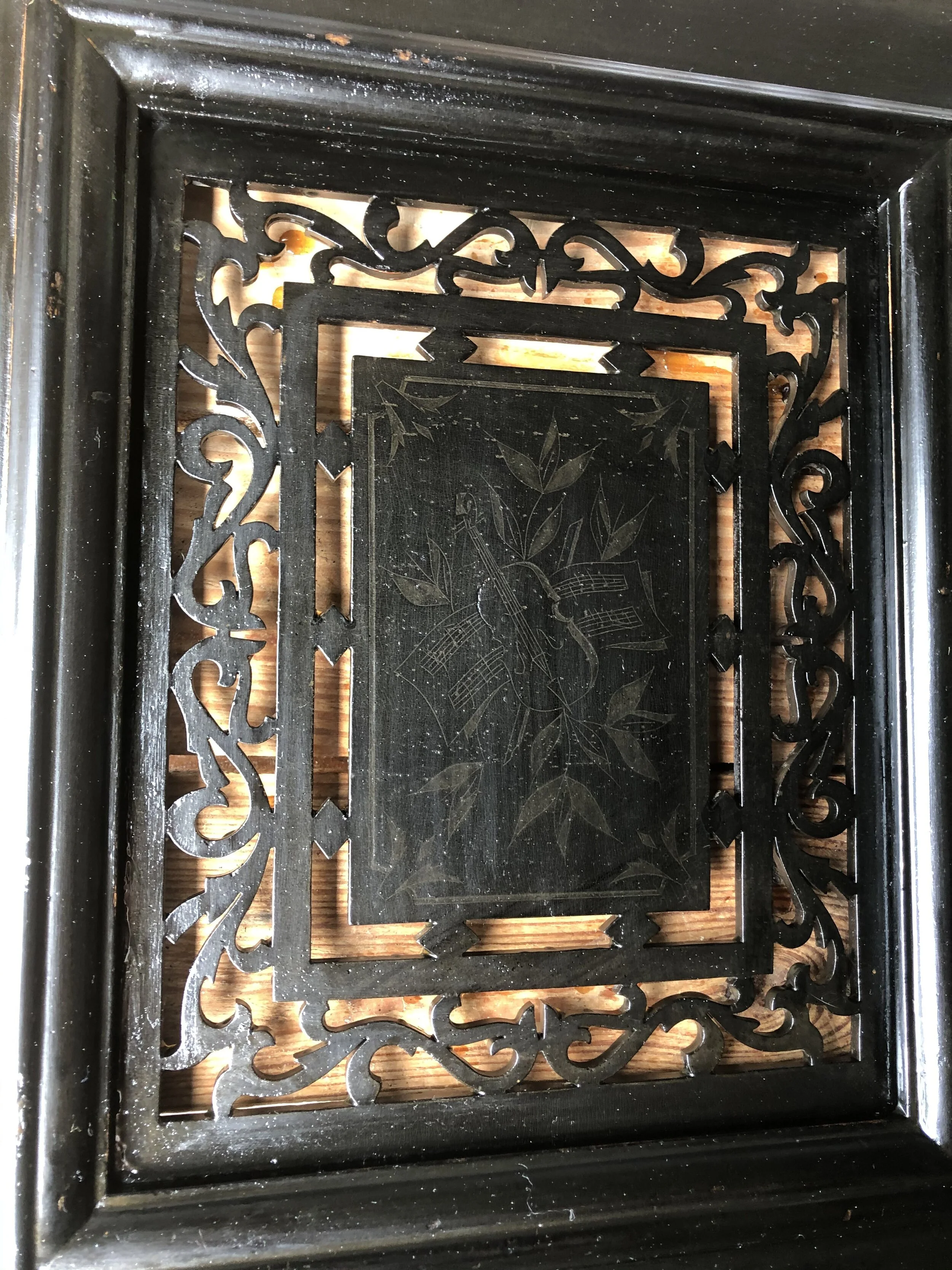 This front panel was saved from a piano that could not be fixed. It’s in the process of becoming a new piece of art.