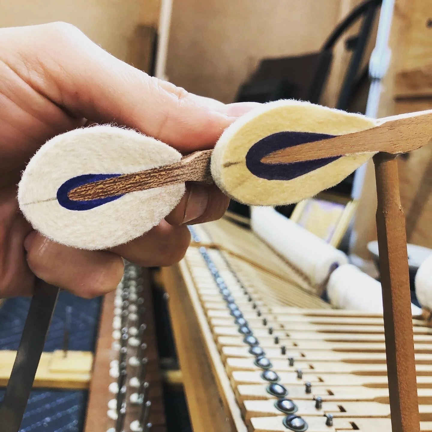 New vs Old hammers. This Chickering grand sounds louder, warmer and more resonant with it’s new hammers!2020