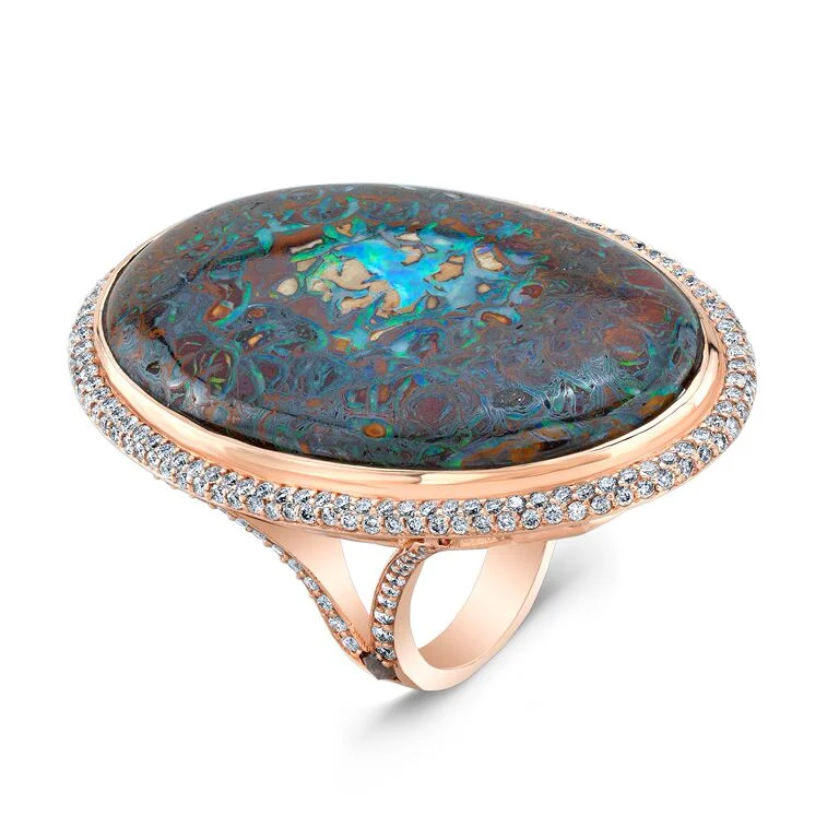Boulder Opal & Diamond Ring