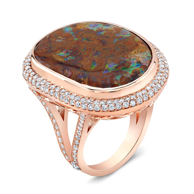 Boulder Opal & Diamond Ring