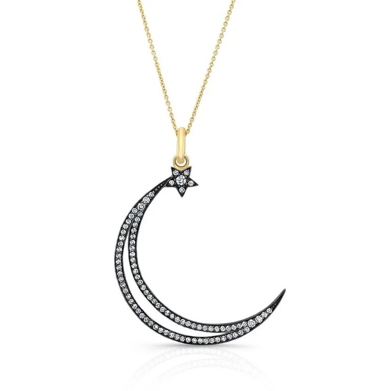 White Crescent Moon & Star  Pendant
