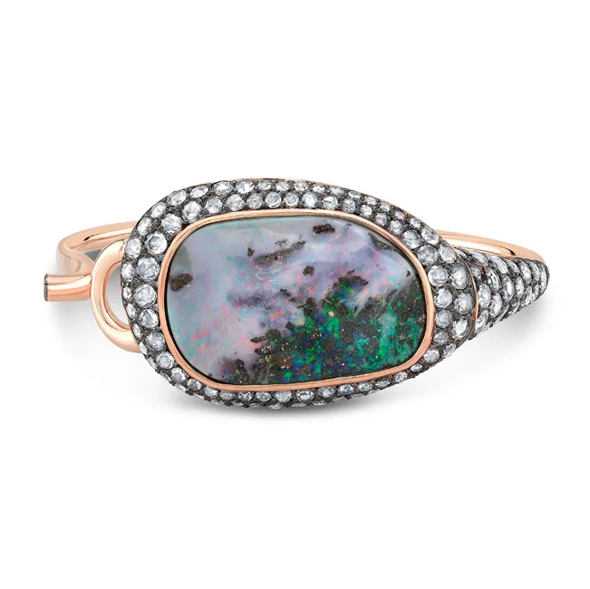 Boulder Opal & Rose Cut Diamond Bangle