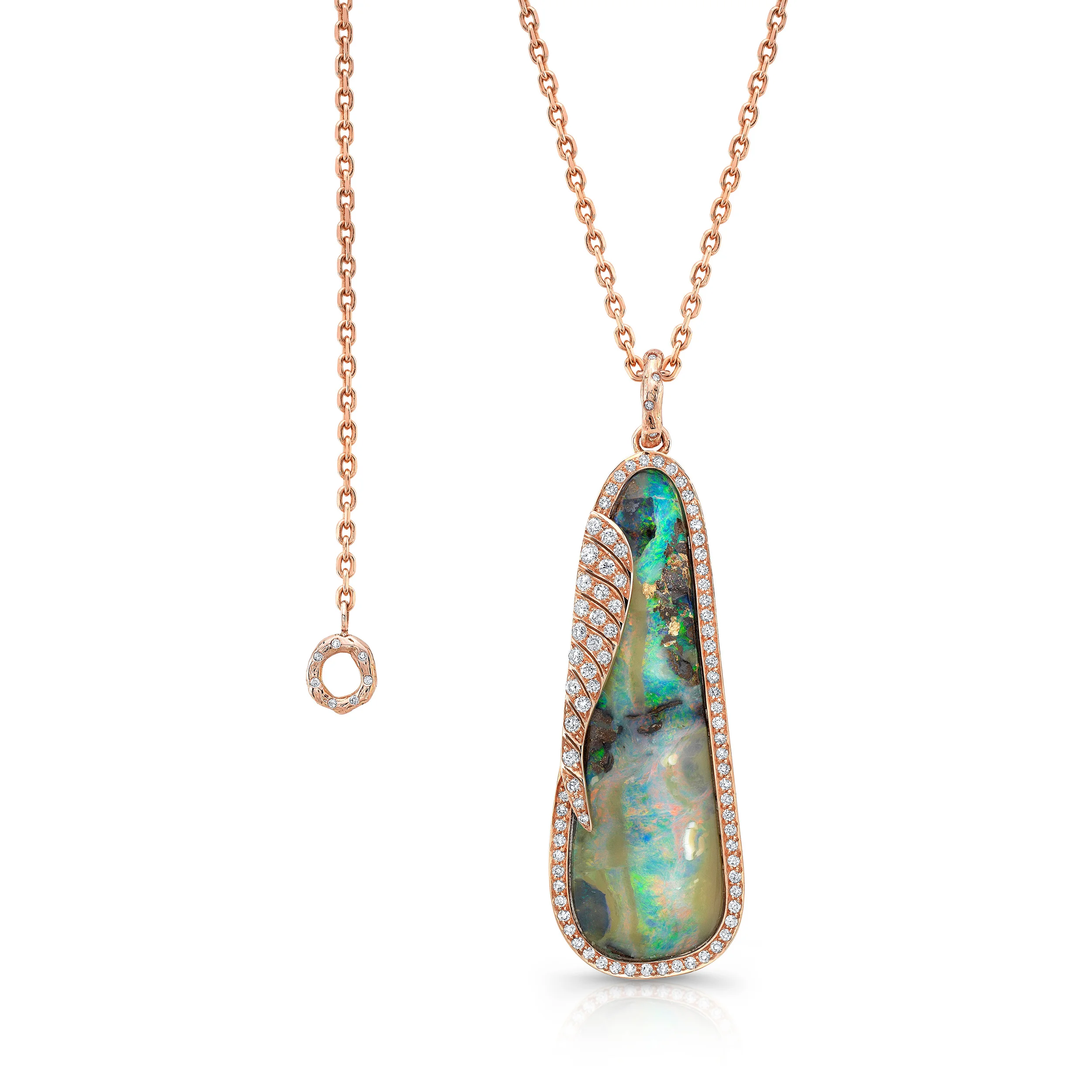 Boulder Opal & Diamond Wing Pendant